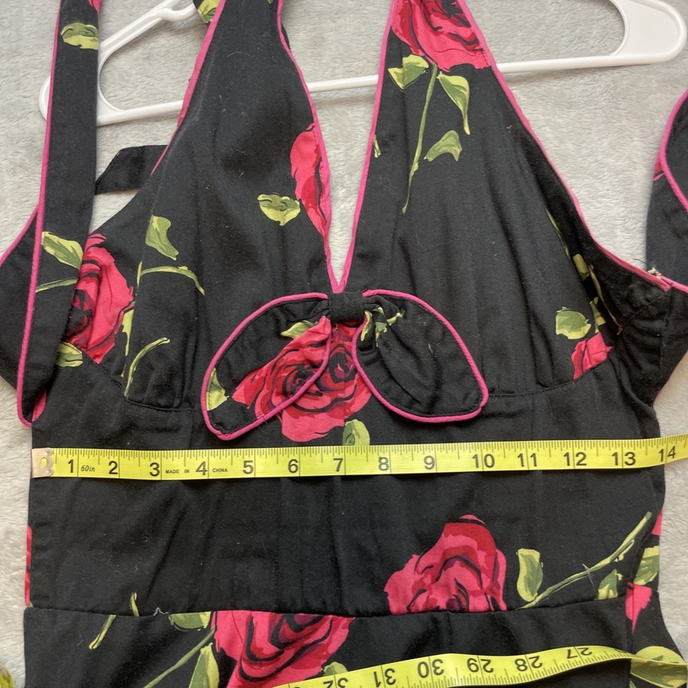 Voodoo Vixen Womens Sweet Vengeance Pinup Halter Dress Size L Black Roses Swing - Picture 7 of 10